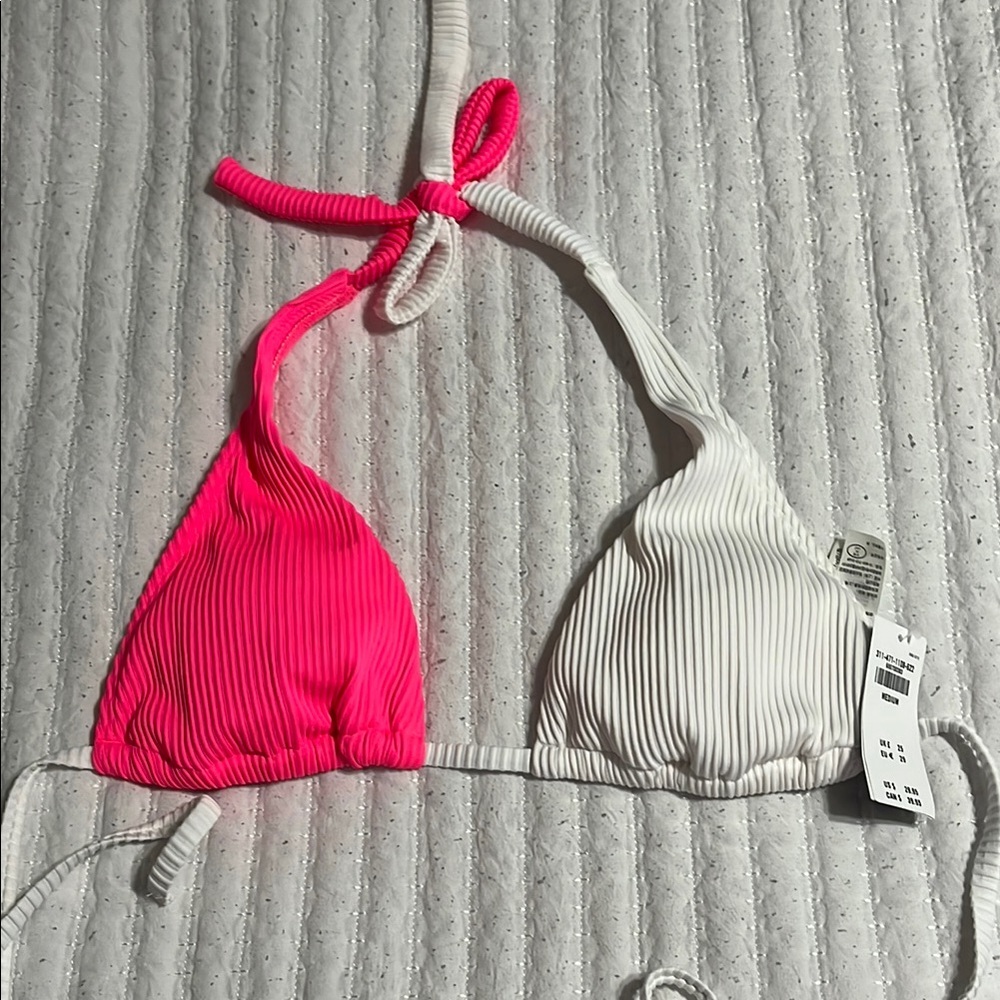 Hollister Pink and White Bikini Top